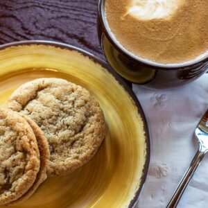 Nutbutter Cookie Sandwiches and Hot Espresso